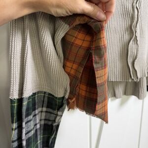 ITEM SOLD.  -   Waffle Knit Patchwork Long Sleeve Top Raw Hem Size Small